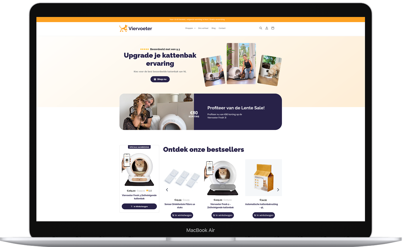 Viervoeter website op laptop