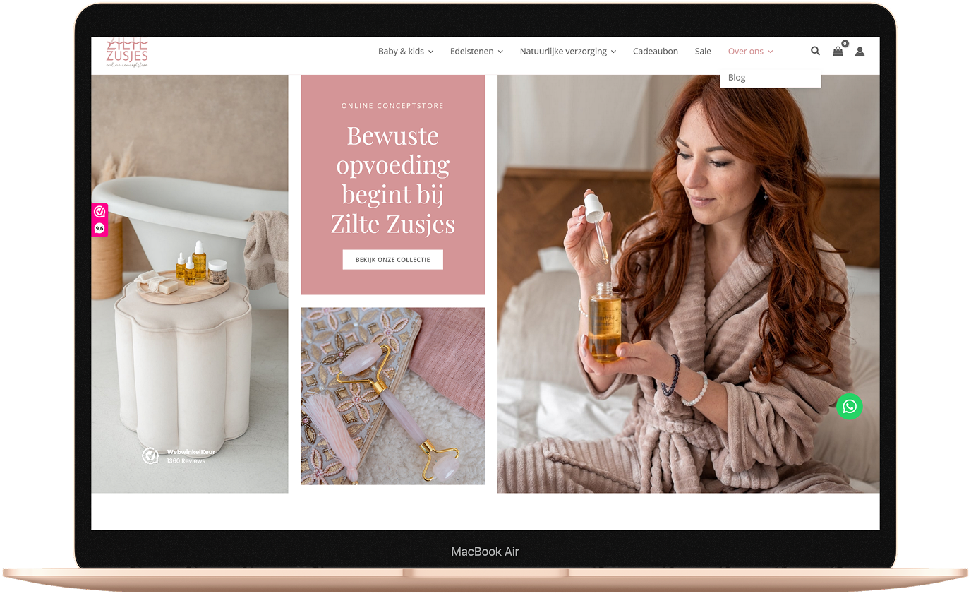 Zilte Zusjes website op laptop